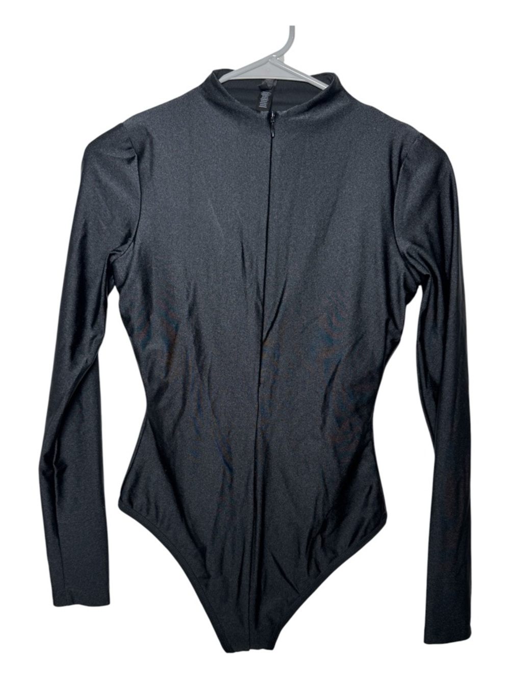 SKIMS Disco Mock Neck Long Sleeve Thong Bodysuit in Onyx black